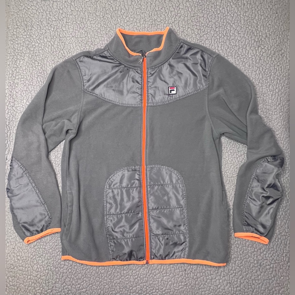 Fila Gray And Orange Fleece Full Zip Up Jacket Big Boys Size Large